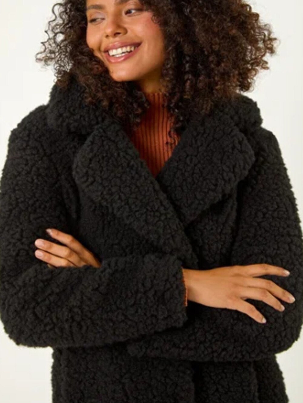 Martha Stewart Black Sherpa Teddy Coat with Wide Collar